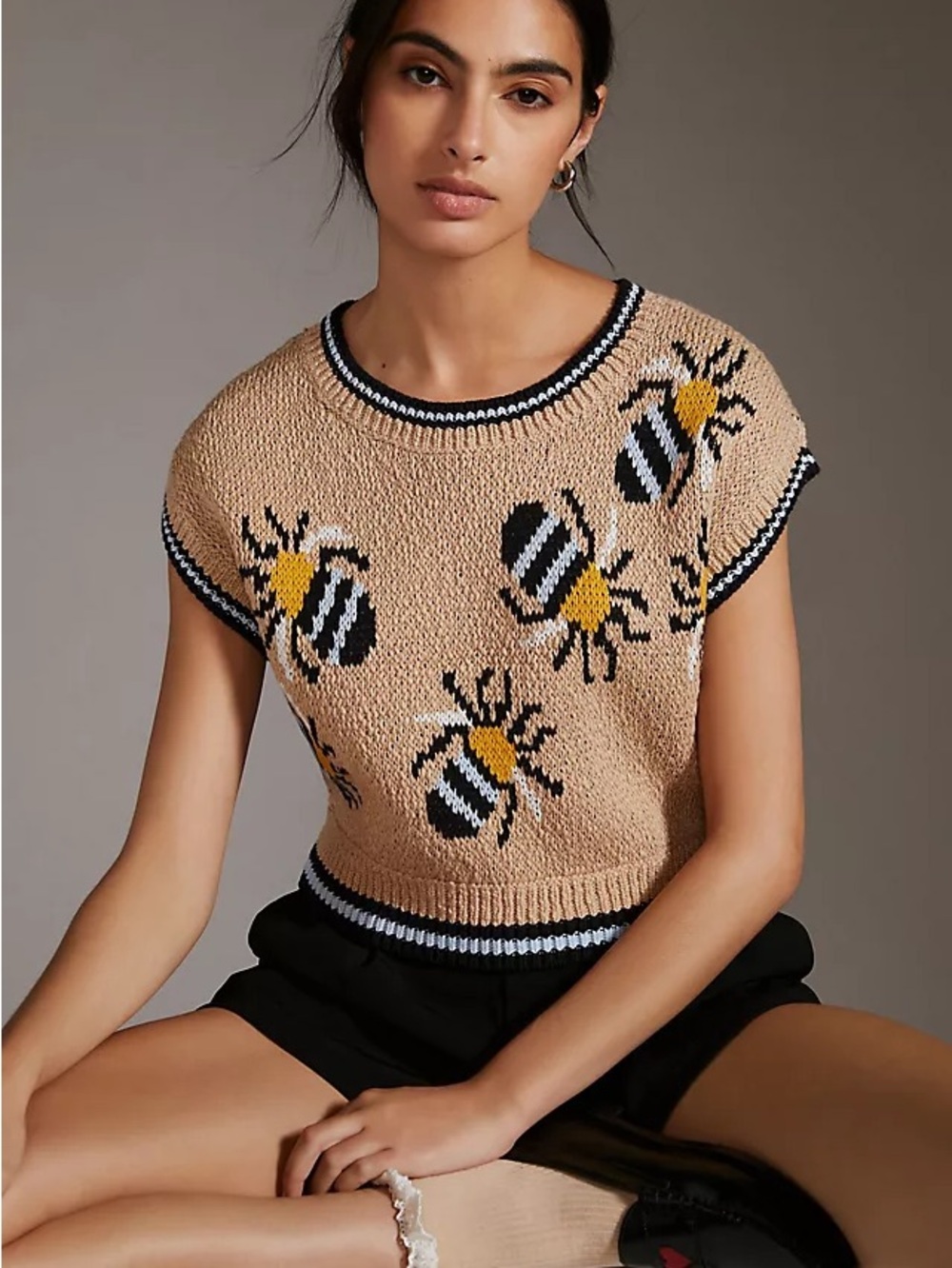 Sarah Gordon x Maeve Erin Icon Bee Knit Sweater Vest Top Cropped S Cottagecore